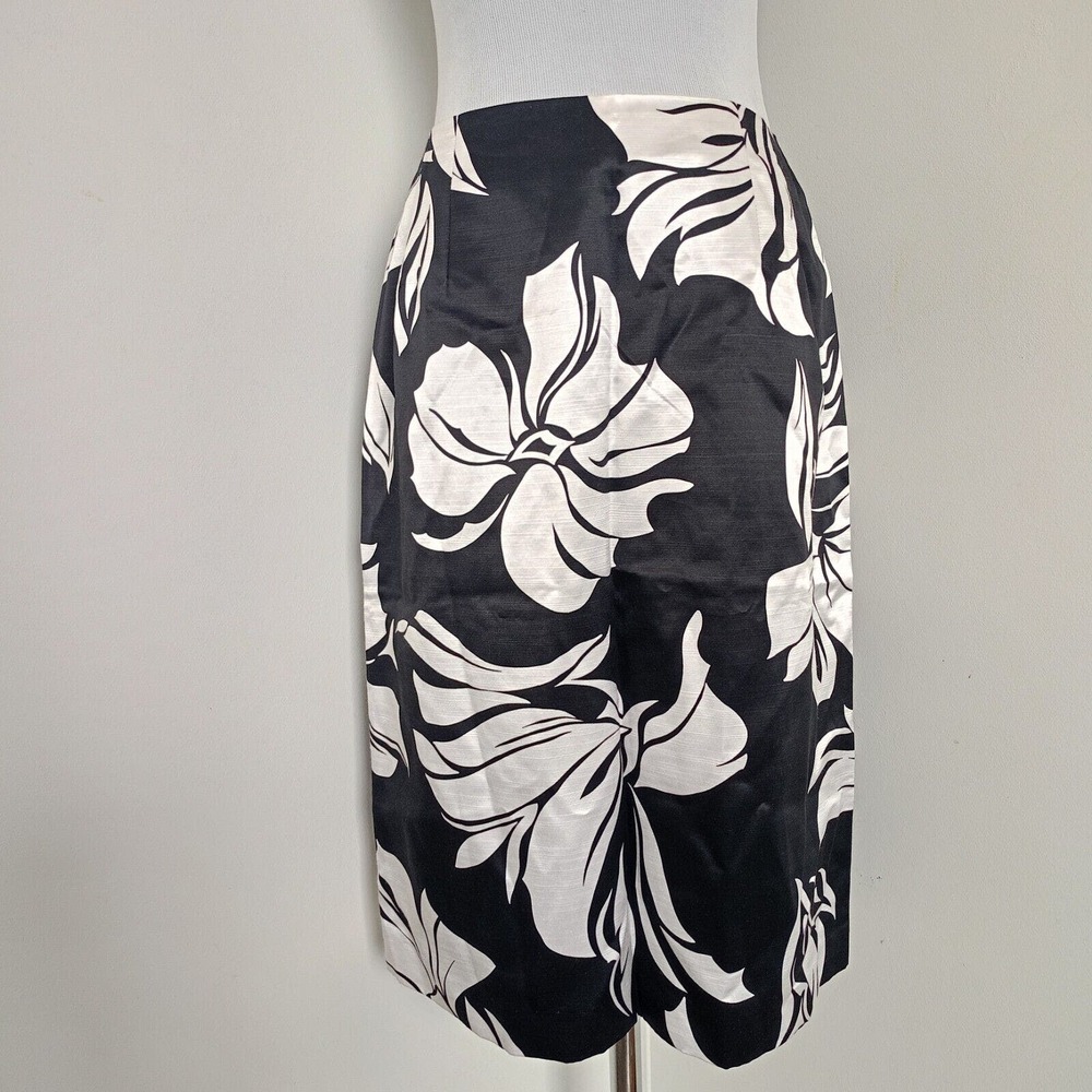 Birch Hill Skirt Silk Cotton Black & White Pencil Skirt Floral Casual Size 6